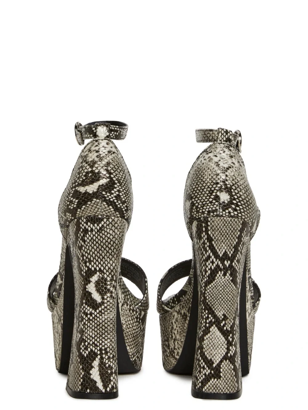 Dolls Kill Snake-Print High Platform Ankle Strap Heels - Black/Beige